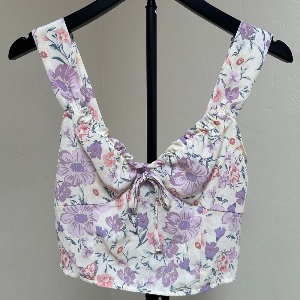 Milkmaid Floral Fairy Crop Top Babydoll Cottagecore Coquette Tank Lilac Purple M
